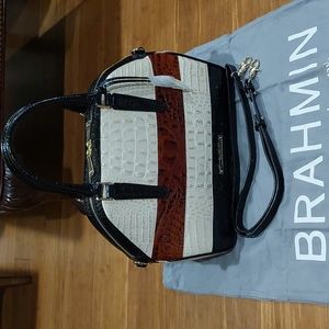 NWT Brahmin Tri-Color Croc Leather Hudson Satchel